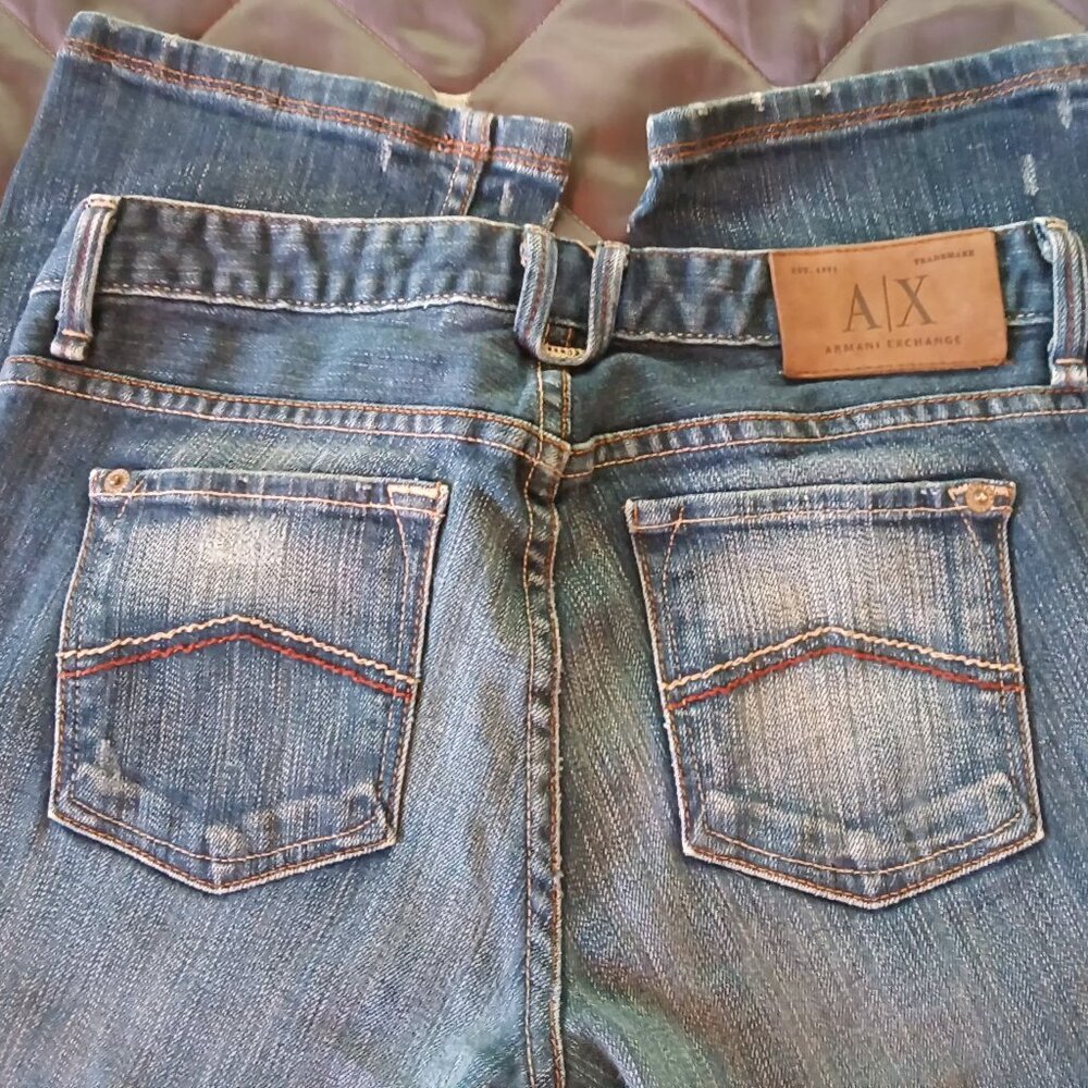 Armani Exchange π Womens Gorgeous Boot Cut Denim Distressed Wash Blue Jeans π - Picture 4 of 14